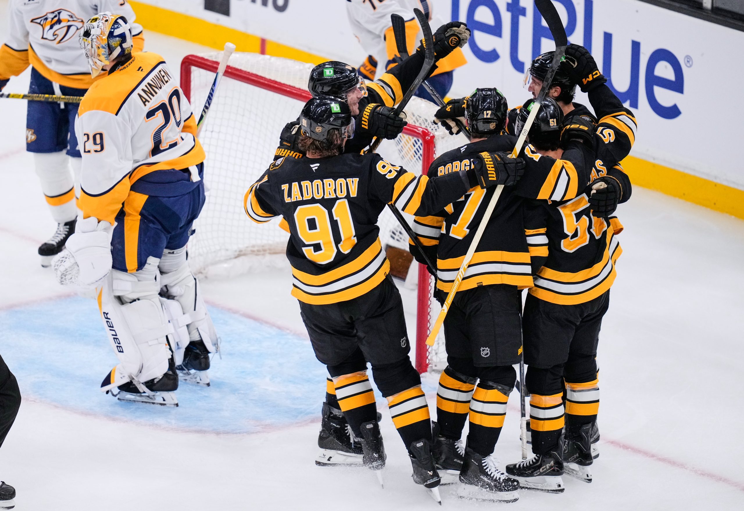 Michael DiPietro has first career shutout, David Pastrnak scores 2 as Bruins beat Predators 6-0