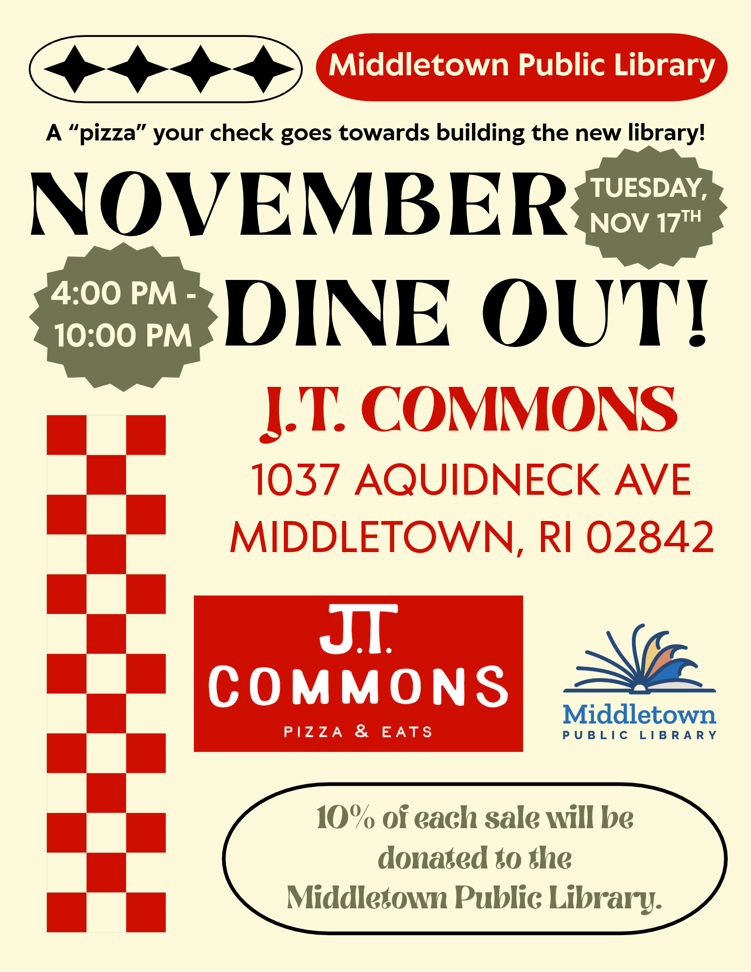 J.T. Commons giving 10% of sales to the Middletown library on Nov. 17